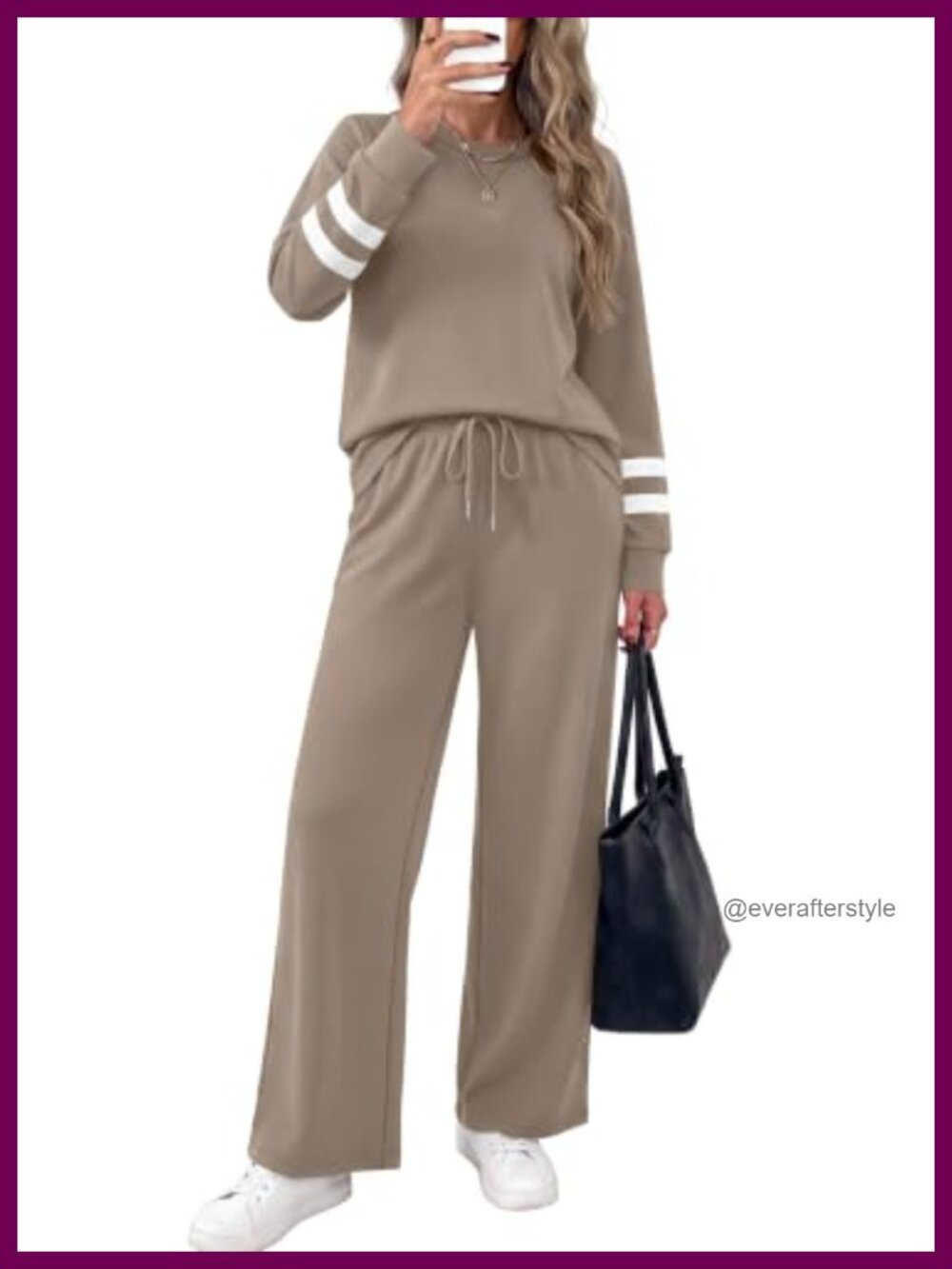 Sampeel Women's Two Piece Lounge Set Wide Leg Varsity Stripe